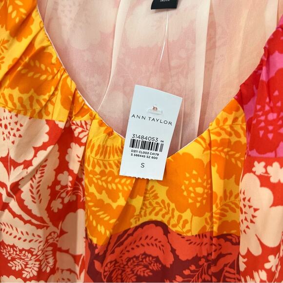 Ann Taylor Women’s Tropical Orange Red Short Sleeve Colorful Blouse Small New - Picture 7 of 8